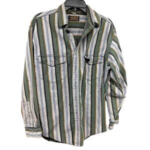 90s Eddie Bauer Men's Medium Vintage 80s Flannel Striped Western Ranchwear Rodeo